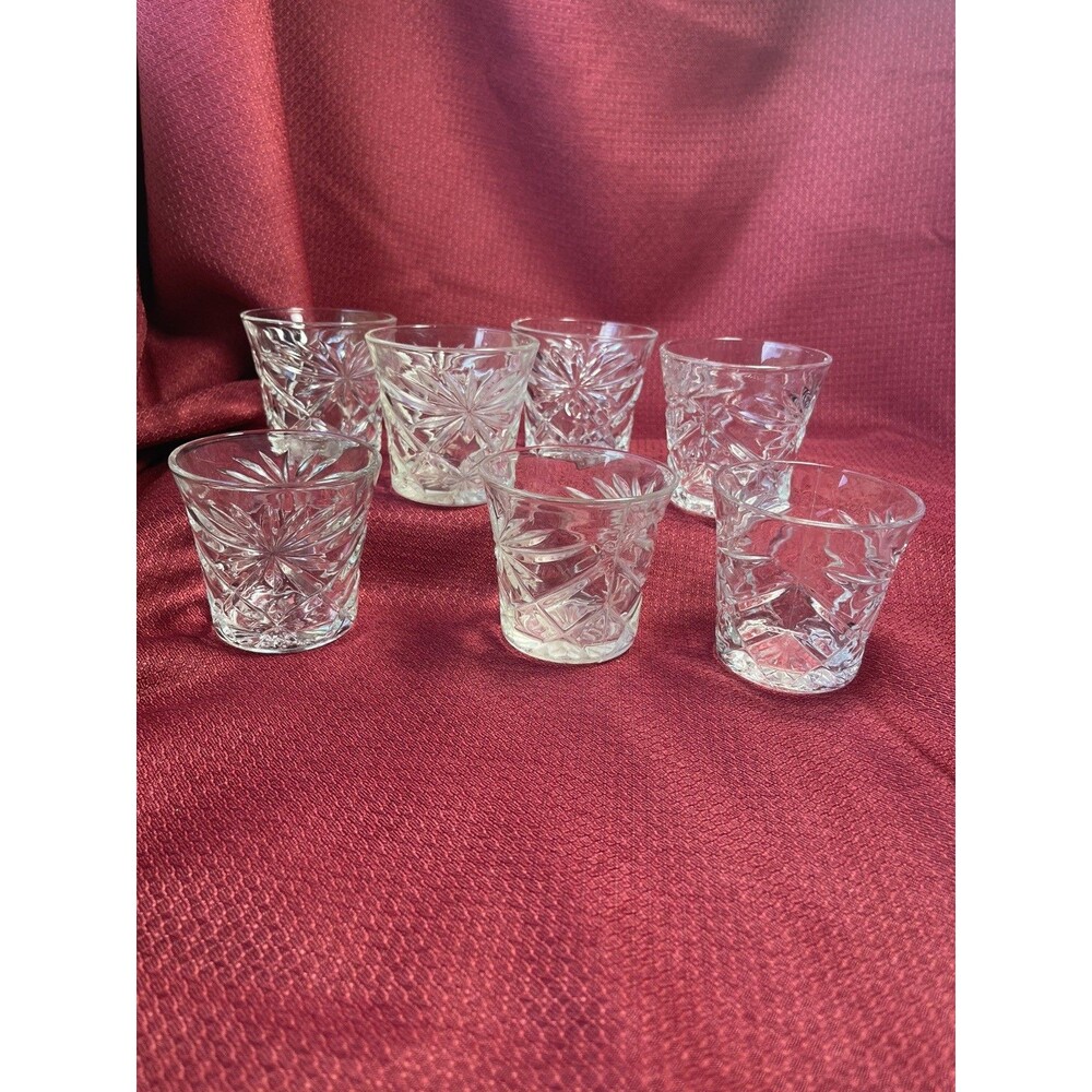7 Anchor Hocking Clear Oatmeal Flared 3” Tumbler Glass Vintage